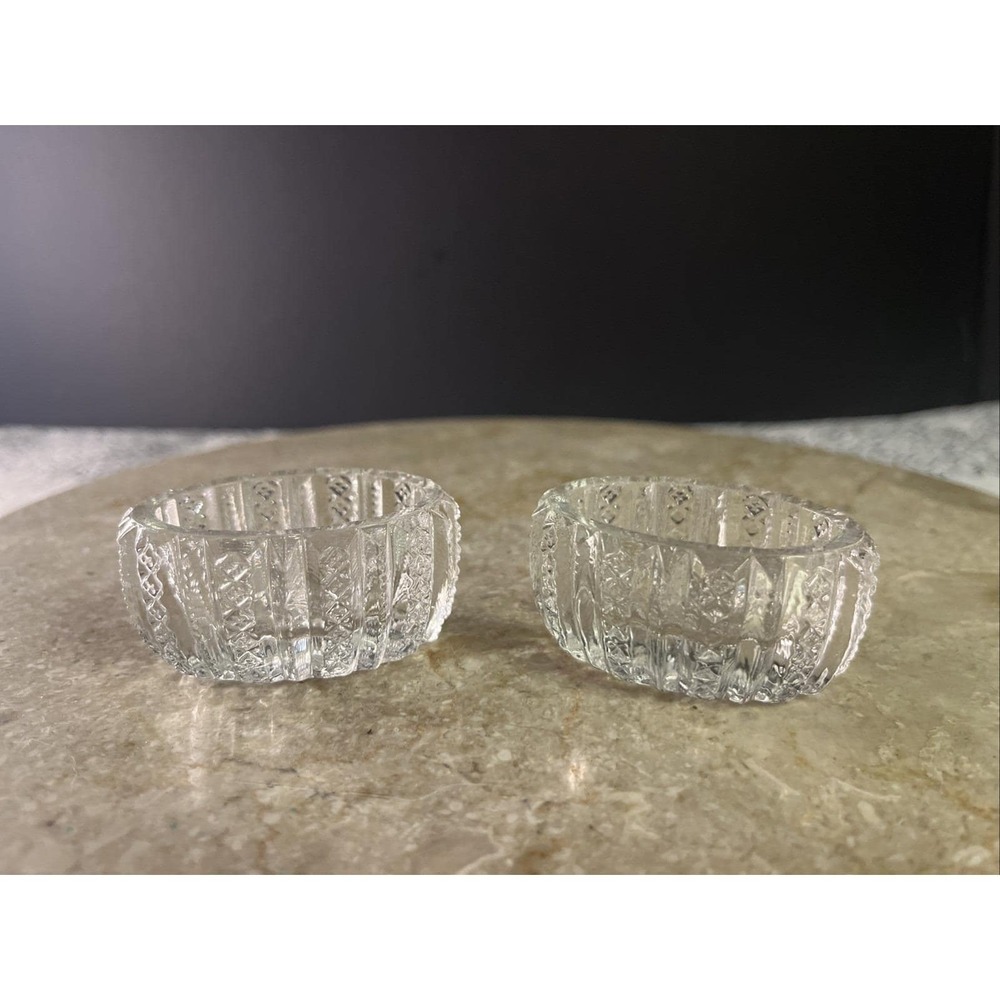 Set Of 2 Antique  EAPG 2" Duncan & Miller Mardi Gras Oval Open Salt Cellar Dips